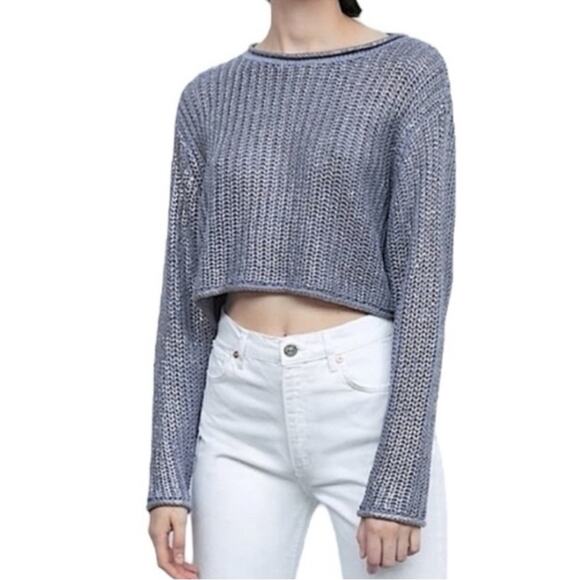 Zara Blue and Silver Metallic Cropped Sweater - Picture 3 of 8